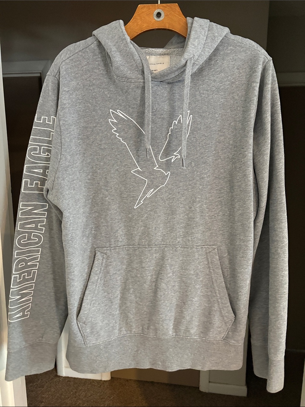 American Eagle Outfitters Gray Pullover Hoodie with White Eagle Logo